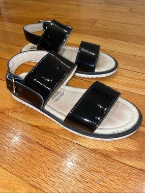 Old Soles Glossy Black Patent Leather Double-Strap Sandals EUC